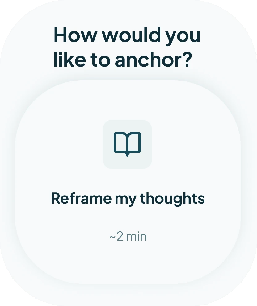 STOA watch face offering a two-minute Reframe my thoughts anchor
